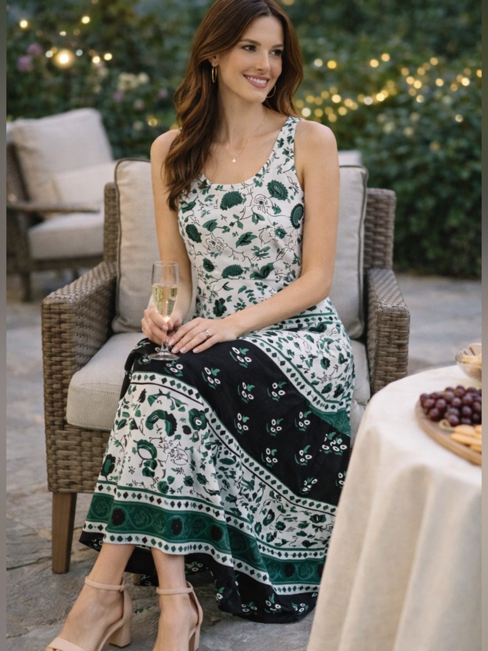 Green Boho Sleeveless Dress Soft Stretch A Line Sz Large - Picture 3 of 13